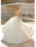 Ivory Dotted Tulle Cross Back Sweet Long Wedding Dress